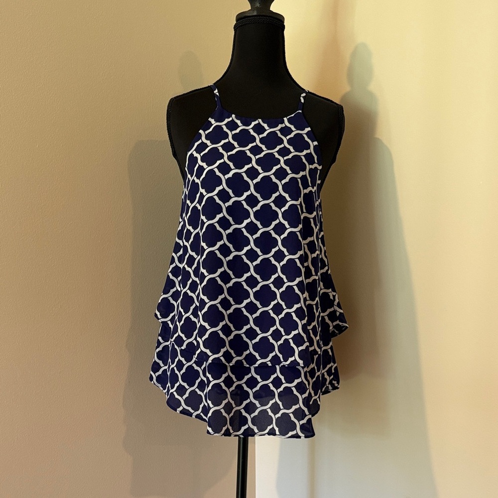 Emmelee for F.C. Navy and White Quatrefoil Print Camisole